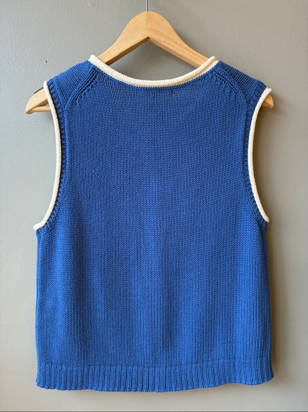 Alex Mill Blue Ivory Bridget Knit Button-Front Sleeveless Cardigan, Small - Picture 5 of 6